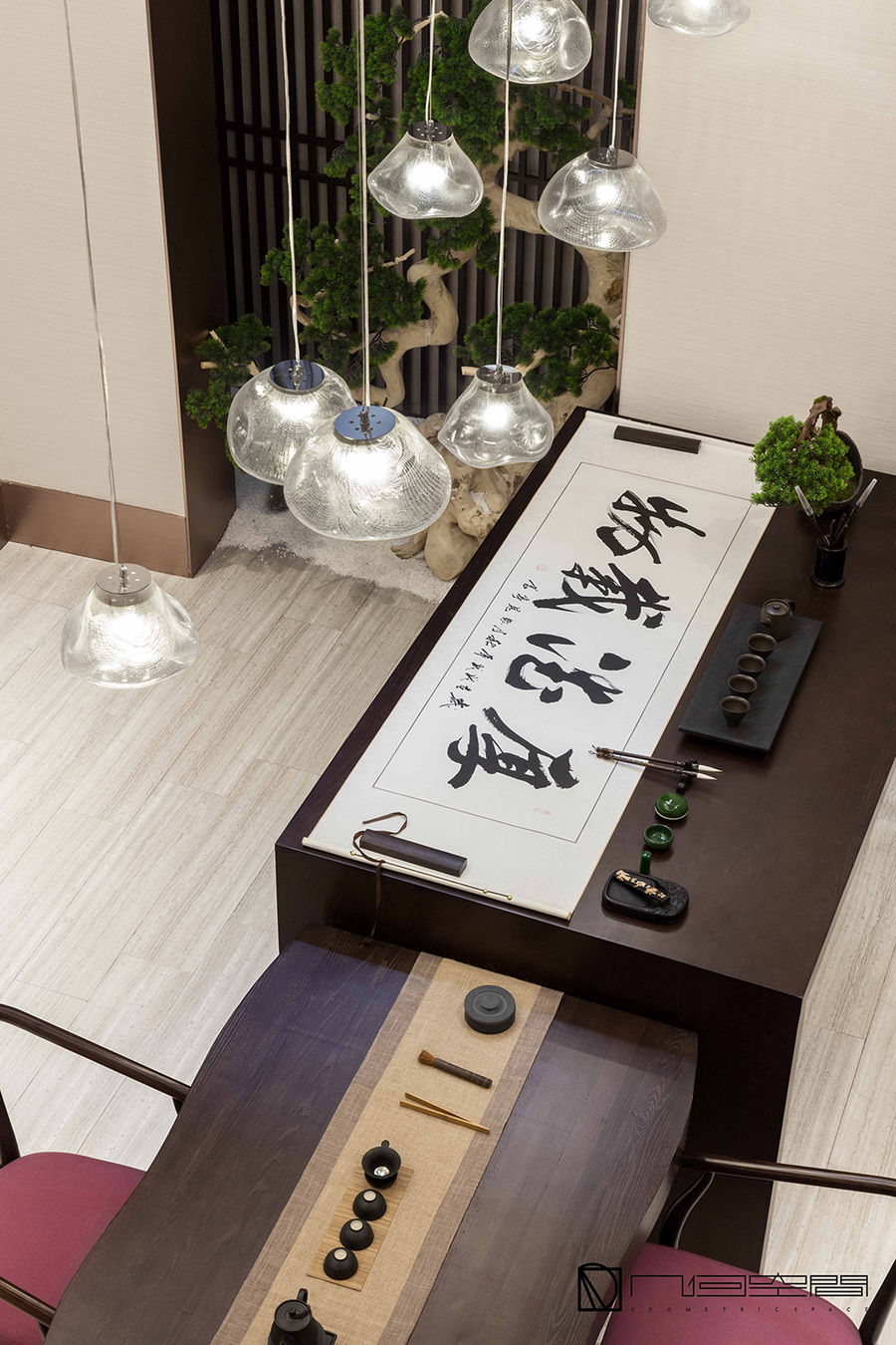 【别墅】汇景花园当代中式样板间设计,几何空间设计|家装空间